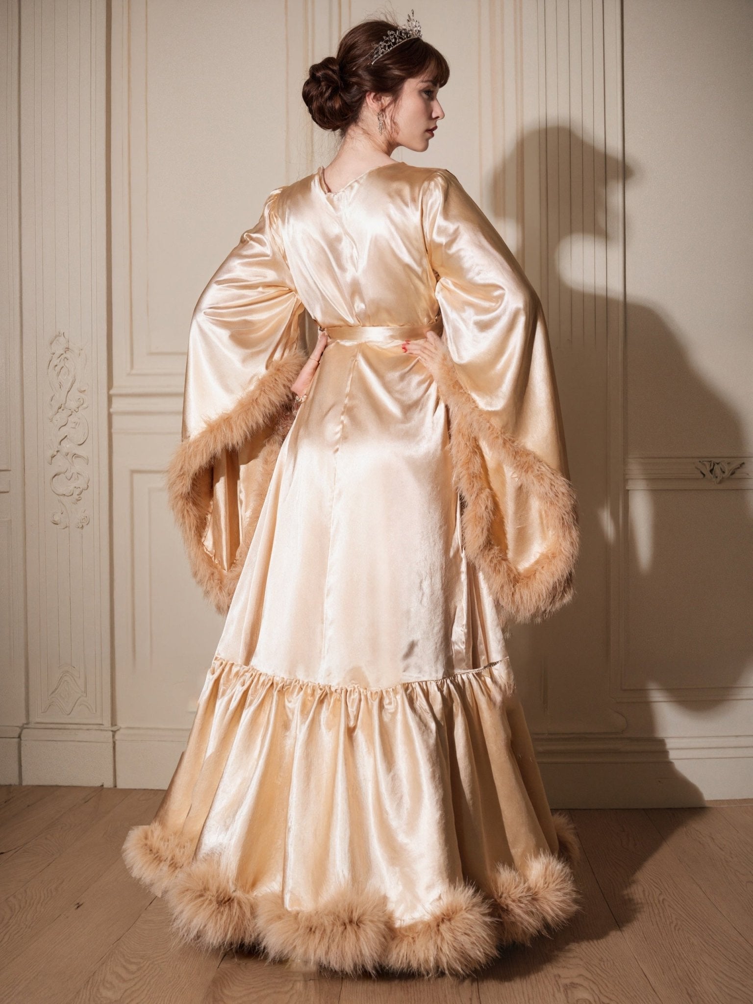 Luxury Satin Feather Bridal Robe | Victorian Style Wedding & Photoshoot Robe - Luzilly Bridal & Apparel