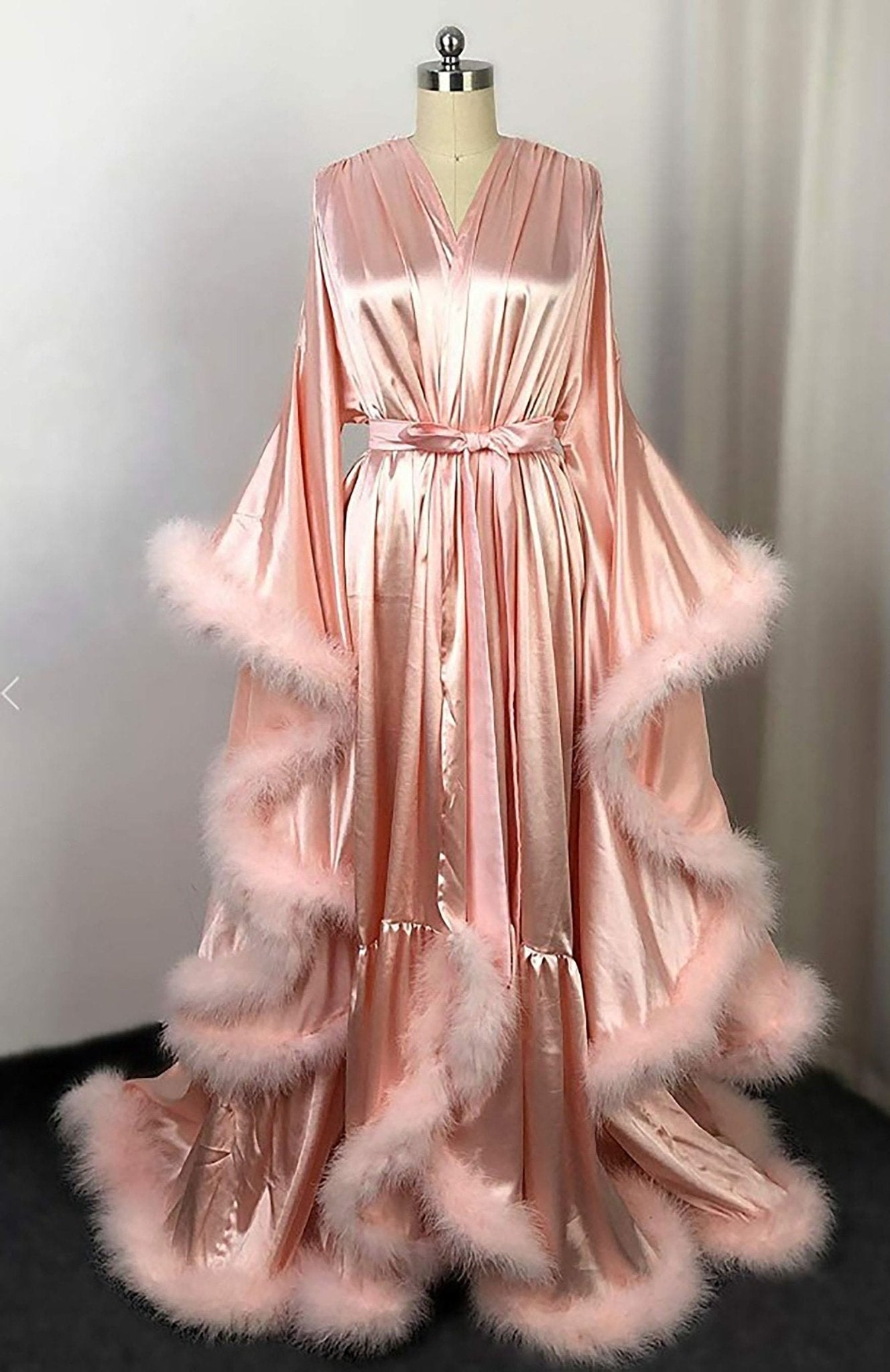 Luxury Satin Feather Bridal Robe | Victorian Style Wedding & Photoshoot Robe - Luzilly Bridal & Apparel