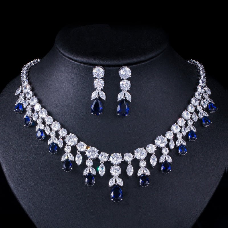 Zircon Necklace and Earring Set - Luzilly Bridal & Apparel