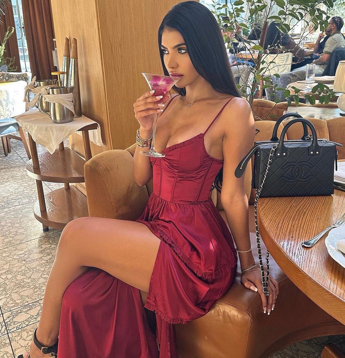Maeve Corset Midi Dress - Burgundy Satin - Luzilly Bridal & Apparel