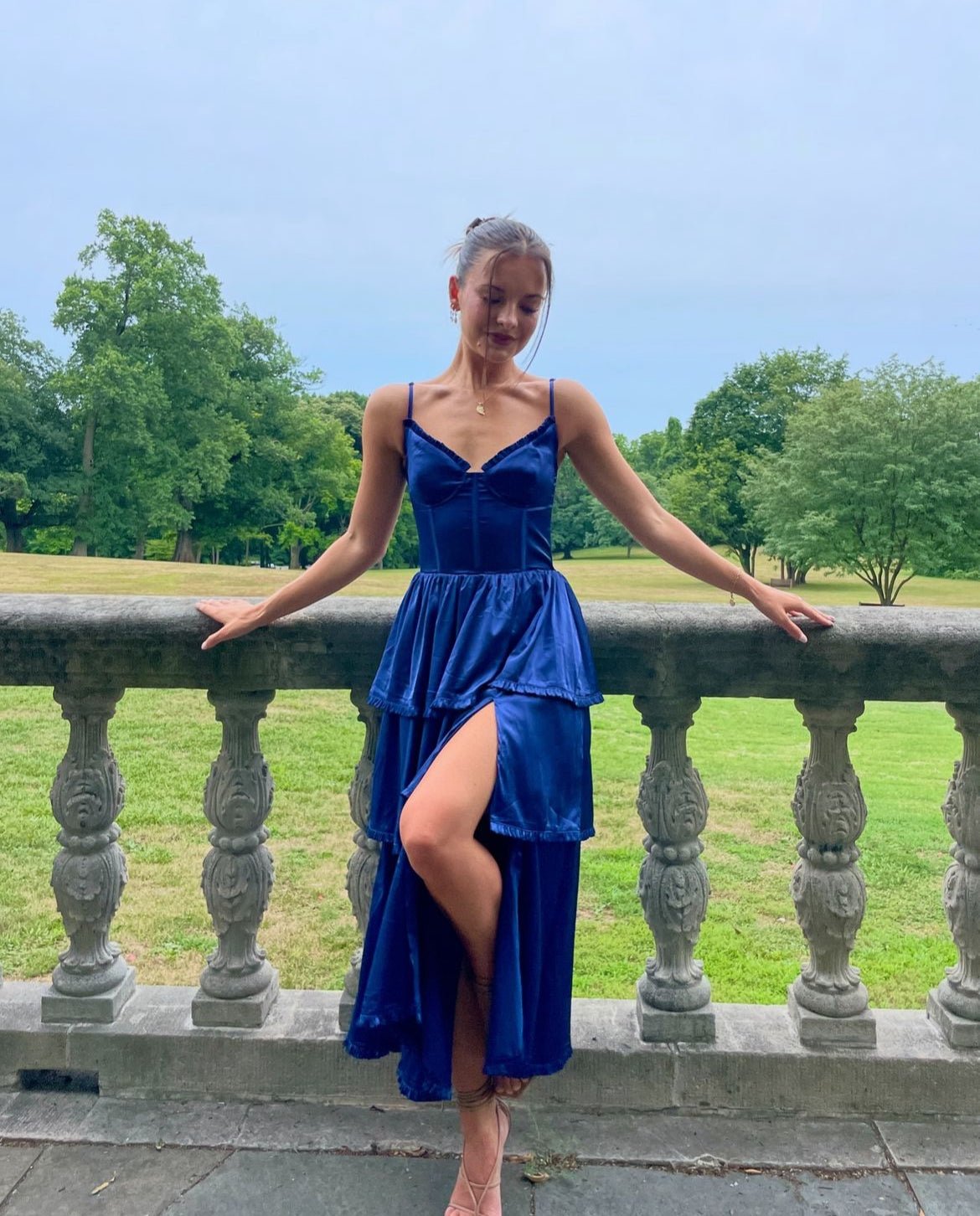 Maeve Corset Midi Dress - Navy Satin - Luzilly Bridal & Apparel