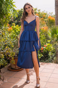 Maeve Corset Midi Dress - Navy Satin - Luzilly Bridal & Apparel