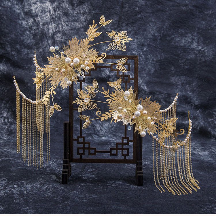 Maple Leaf Bridal Hair & Earring Set - Luzilly Bridal & Apparel
