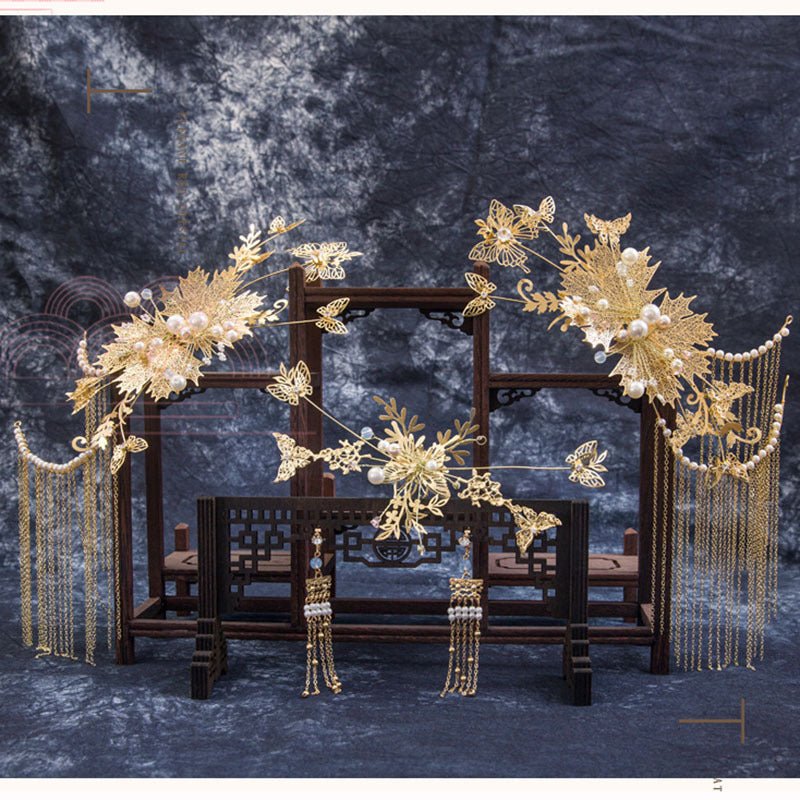 Maple Leaf Bridal Hair & Earring Set - Luzilly Bridal & Apparel
