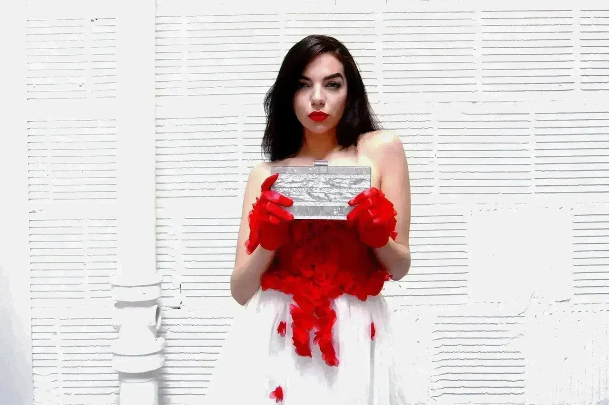 Marble Silver Stripe Box Clutch - Luzilly Bridal & Apparel