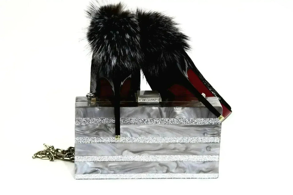 Marble Silver Stripe Box Clutch - Luzilly Bridal & Apparel
