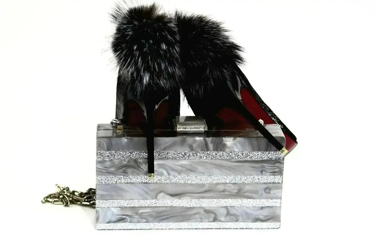 Marble Silver Stripe Box Clutch - Luzilly Bridal & Apparel