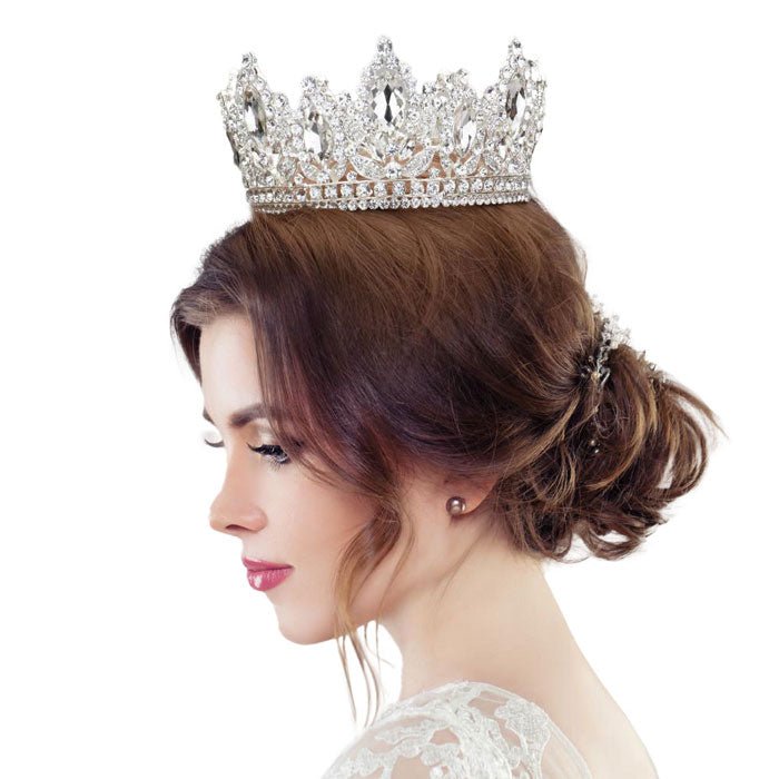 Marquise Accented Pageant Stone Crown Tiara - Luzilly Bridal & Apparel