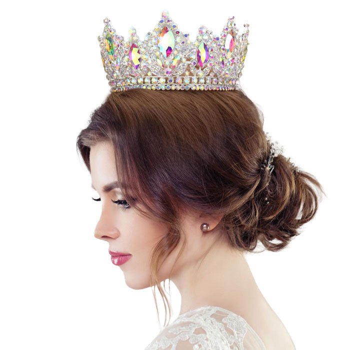 Marquise Accented Pageant Stone Crown Tiara - Luzilly Bridal & Apparel