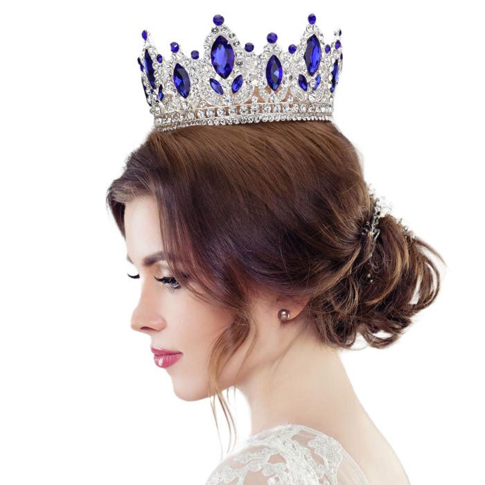 Marquise Accented Pageant Stone Crown Tiara - Luzilly Bridal & Apparel
