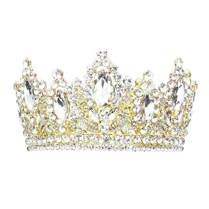 Marquise Accented Pageant Stone Crown Tiara - Luzilly Bridal & Apparel