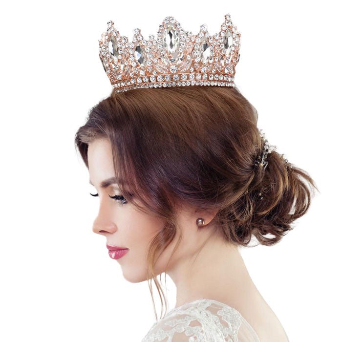 Marquise Accented Pageant Stone Crown Tiara - Luzilly Bridal & Apparel