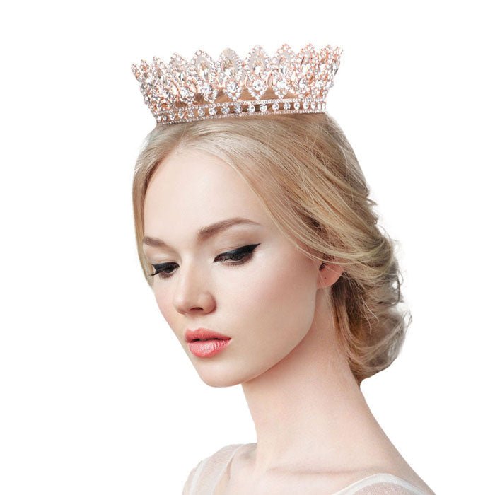 Marquise Stone Accented Pageant Crown Tiara - Luzilly Bridal & Apparel