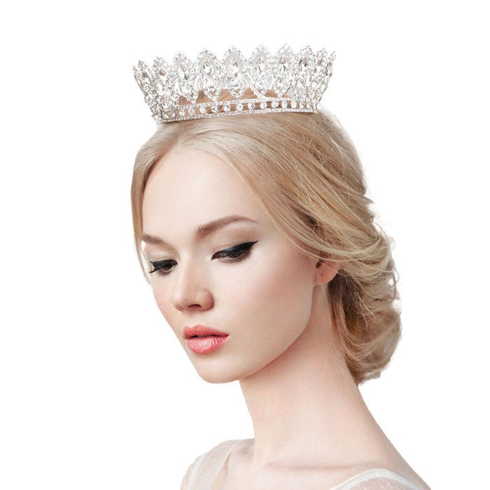 Marquise Stone Accented Pageant Crown Tiara - Luzilly Bridal & Apparel