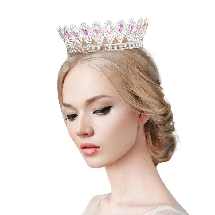 Marquise Stone Accented Pageant Crown Tiara - Luzilly Bridal & Apparel