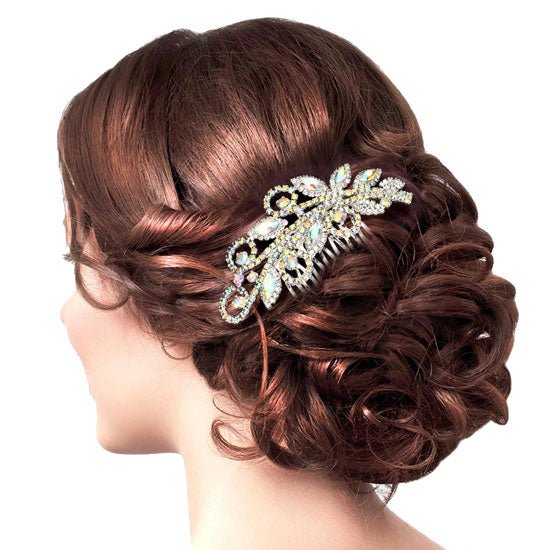 Marquise Stone Accented Wedding Bridal Rhinestone Hair Comb - Luzilly Bridal & Apparel