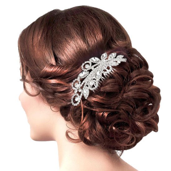 Marquise Stone Accented Wedding Bridal Rhinestone Hair Comb - Luzilly Bridal & Apparel