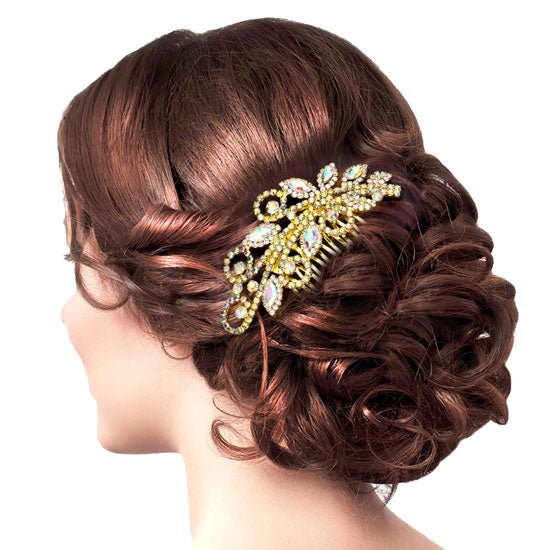 Marquise Stone Accented Wedding Bridal Rhinestone Hair Comb - Luzilly Bridal & Apparel