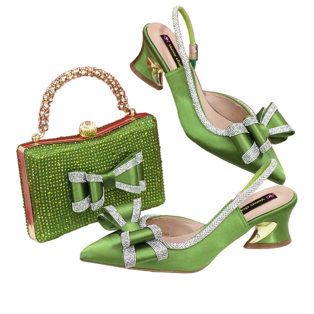 Med Heel Shoes for Women Italian Design Shoes and Bag Set ED1130 - Luzilly Bridal & Apparel