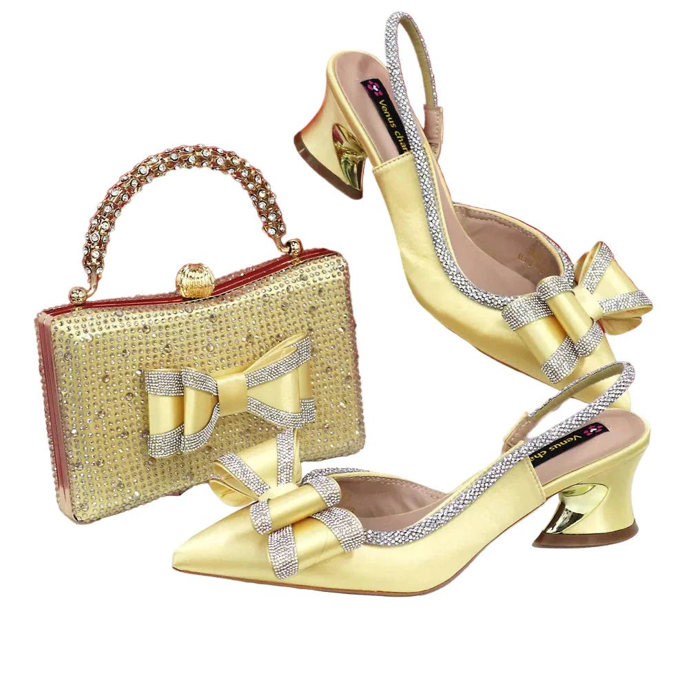Med Heel Shoes for Women Italian Design Shoes and Bag Set ED1130 - Luzilly Bridal & Apparel