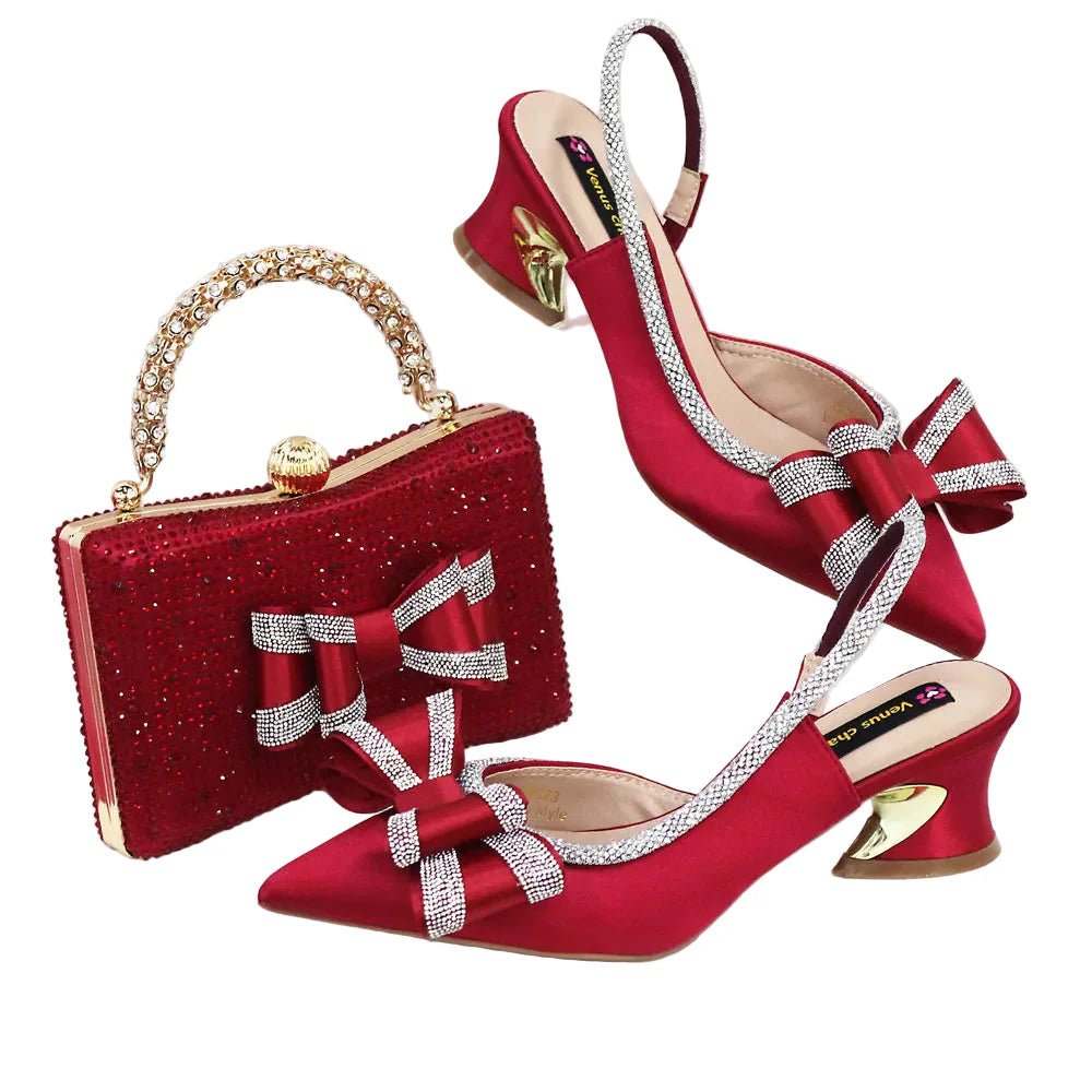 Med Heel Shoes for Women Italian Design Shoes and Bag Set ED1130 - Luzilly Bridal & Apparel
