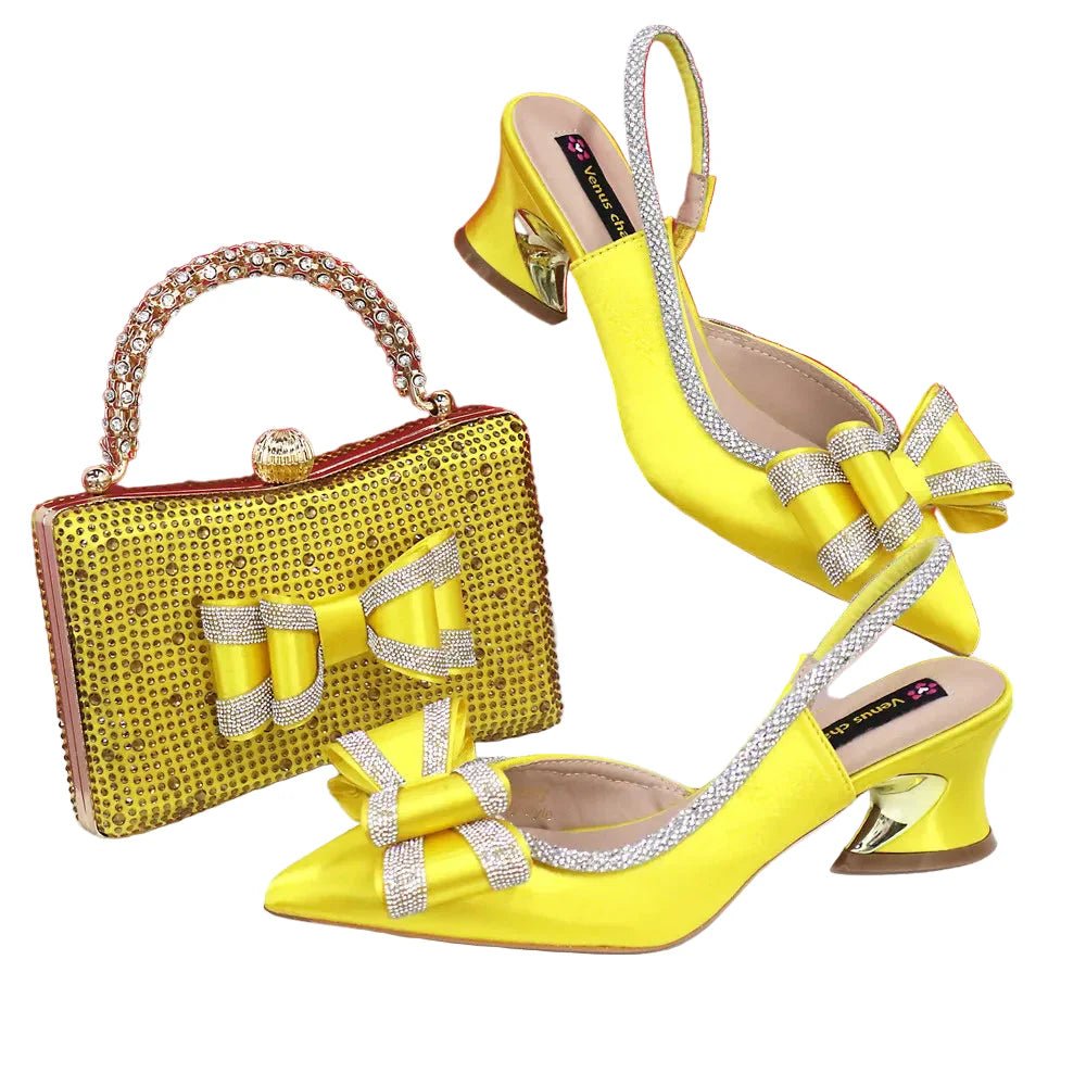 Med Heel Shoes for Women Italian Design Shoes and Bag Set ED1130 - Luzilly Bridal & Apparel