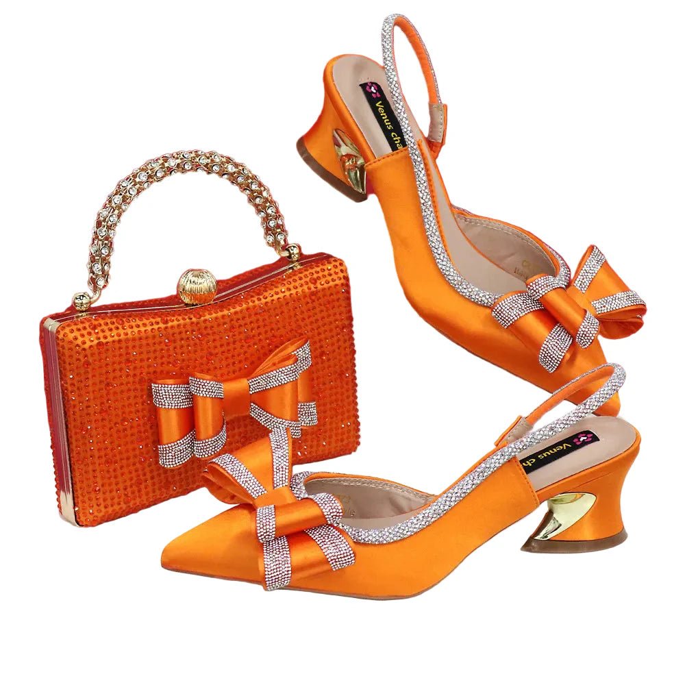 Med Heel Shoes for Women Italian Design Shoes and Bag Set ED1130 - Luzilly Bridal & Apparel