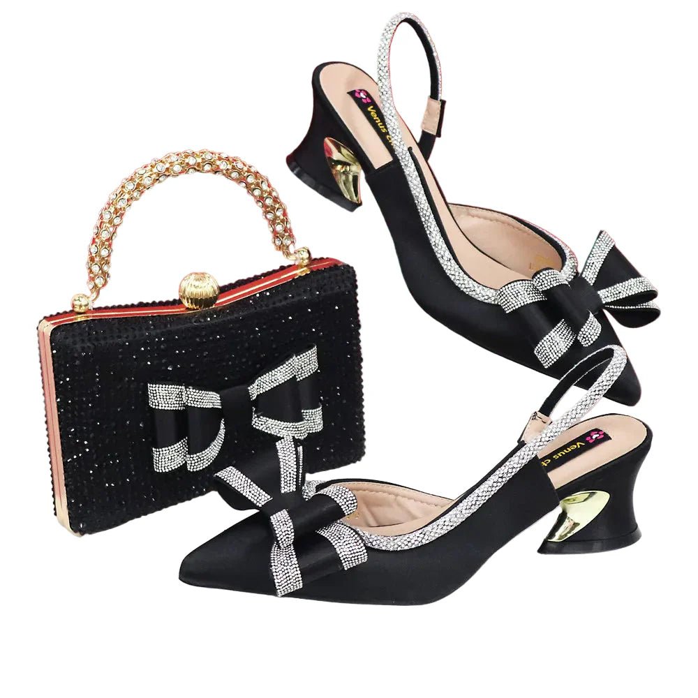 Med Heel Shoes for Women Italian Design Shoes and Bag Set ED1130 - Luzilly Bridal & Apparel
