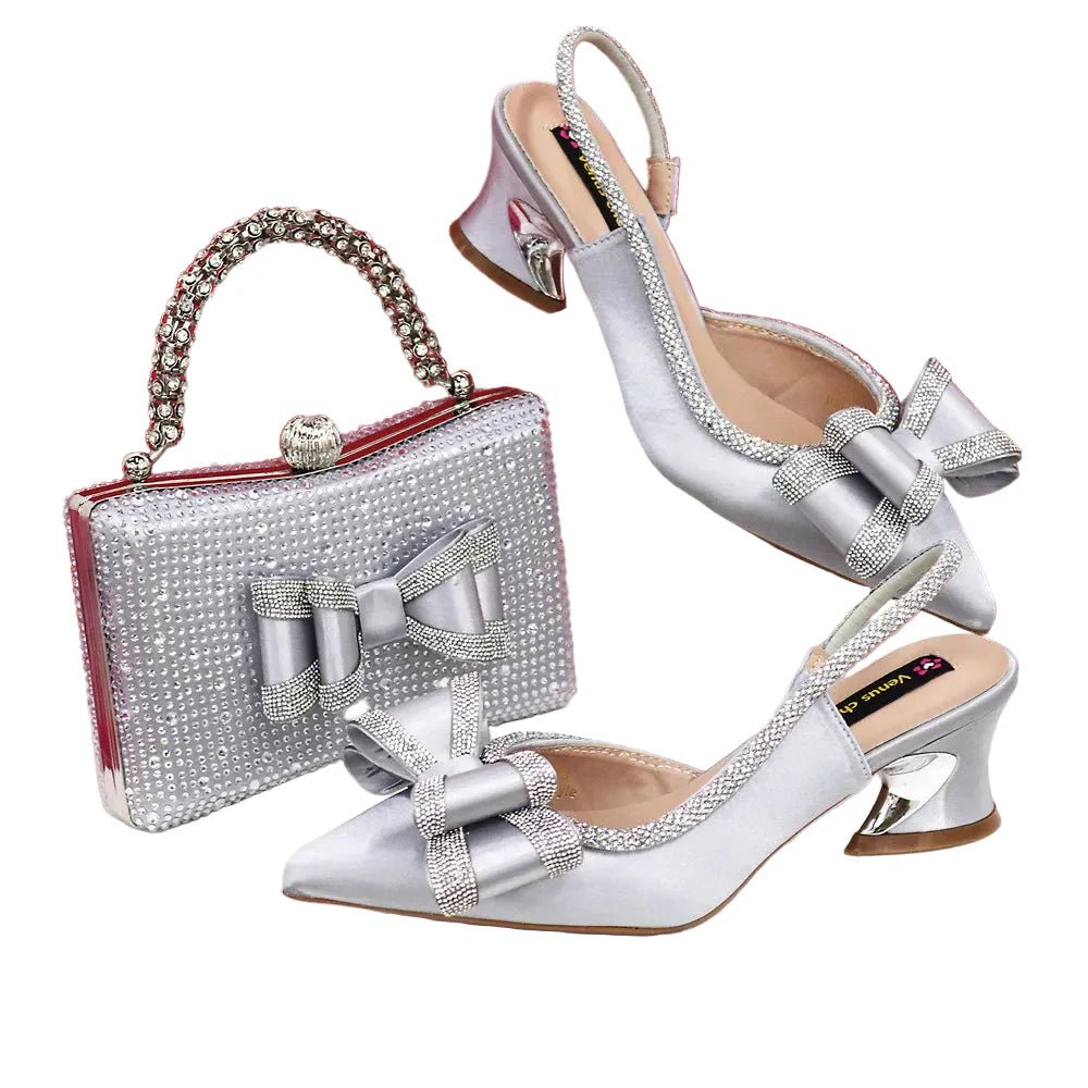 Med Heel Shoes for Women Italian Design Shoes and Bag Set ED1130 - Luzilly Bridal & Apparel