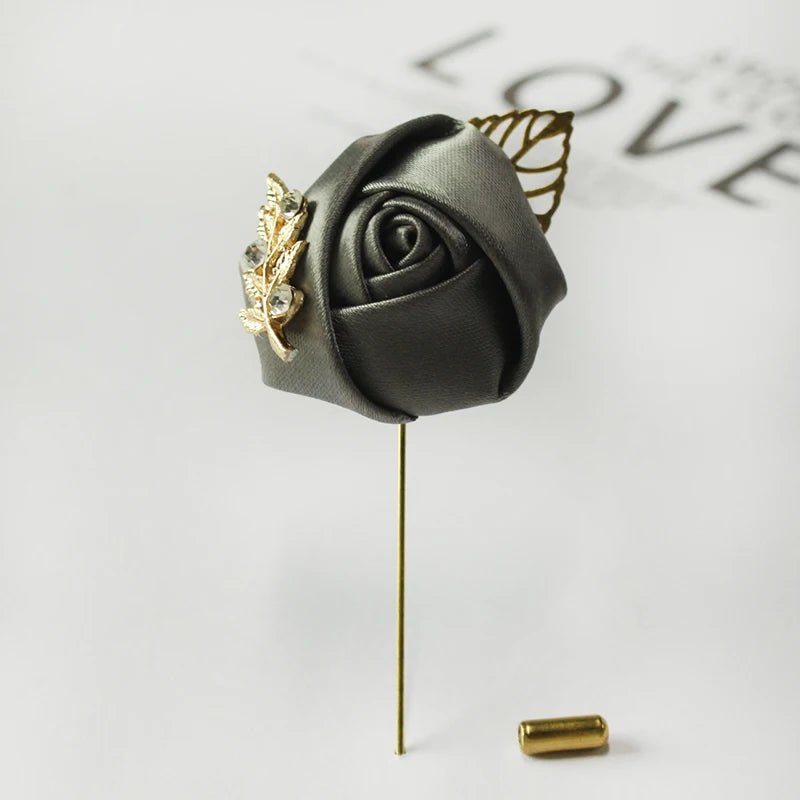 Meldel Groom Boutonniere Men Wedding Witness Brooch Silk Rose Boutonniere Man Corsage Pins Wedding Boutonniere Flower Prom Party - Luzilly Bridal & Apparel