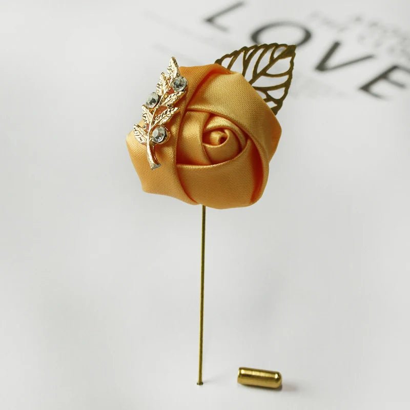 Meldel Groom Boutonniere Men Wedding Witness Brooch Silk Rose Boutonniere Man Corsage Pins Wedding Boutonniere Flower Prom Party - Luzilly Bridal & Apparel