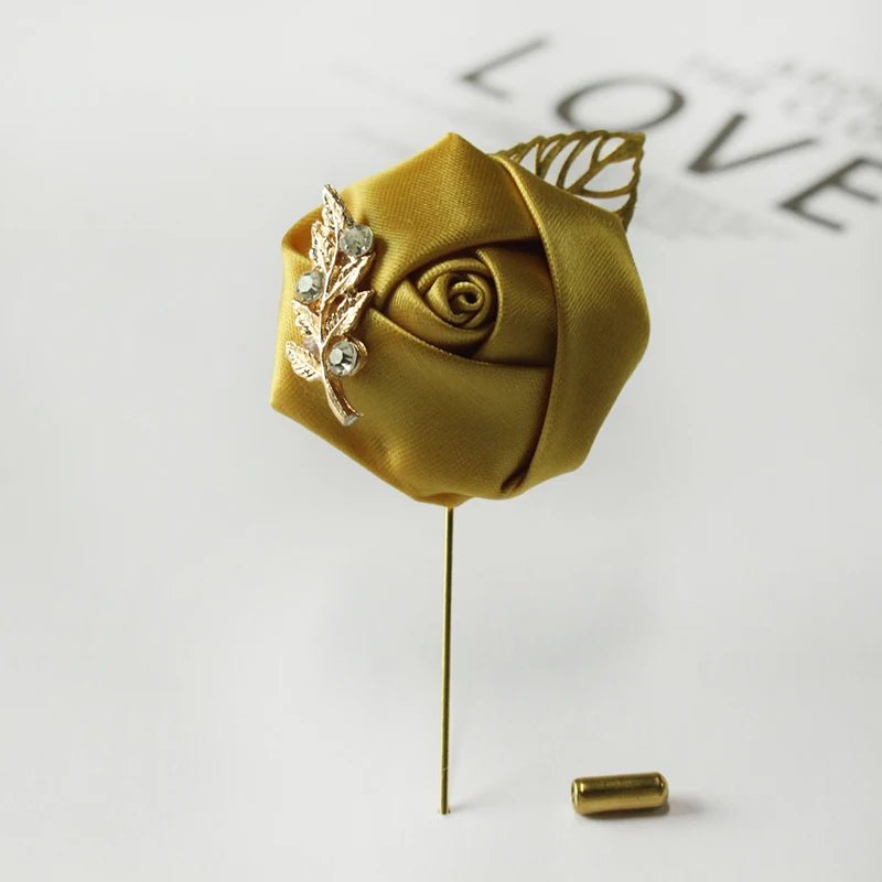 Meldel Groom Boutonniere Men Wedding Witness Brooch Silk Rose Boutonniere Man Corsage Pins Wedding Boutonniere Flower Prom Party - Luzilly Bridal & Apparel