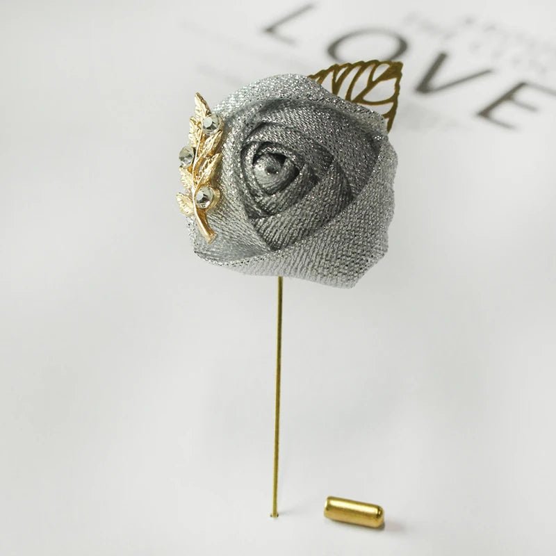 Meldel Groom Boutonniere Men Wedding Witness Brooch Silk Rose Boutonniere Man Corsage Pins Wedding Boutonniere Flower Prom Party - Luzilly Bridal & Apparel