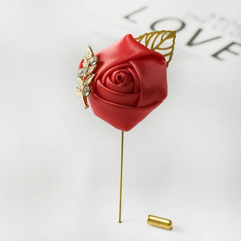 Meldel Groom Boutonniere Men Wedding Witness Brooch Silk Rose Boutonniere Man Corsage Pins Wedding Boutonniere Flower Prom Party - Luzilly Bridal & Apparel