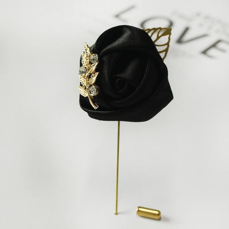 Meldel Groom Boutonniere Men Wedding Witness Brooch Silk Rose Boutonniere Man Corsage Pins Wedding Boutonniere Flower Prom Party - Luzilly Bridal & Apparel