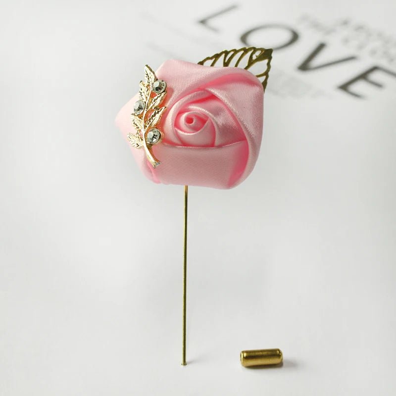 Meldel Groom Boutonniere Men Wedding Witness Brooch Silk Rose Boutonniere Man Corsage Pins Wedding Boutonniere Flower Prom Party - Luzilly Bridal & Apparel