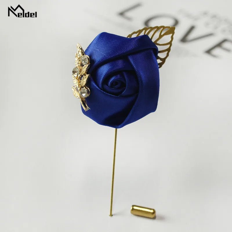 Meldel Groom Boutonniere Men Wedding Witness Brooch Silk Rose Boutonniere Man Corsage Pins Wedding Boutonniere Flower Prom Party - Luzilly Bridal & Apparel