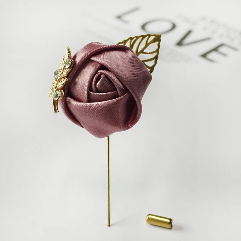 Meldel Groom Boutonniere Men Wedding Witness Brooch Silk Rose Boutonniere Man Corsage Pins Wedding Boutonniere Flower Prom Party - Luzilly Bridal & Apparel
