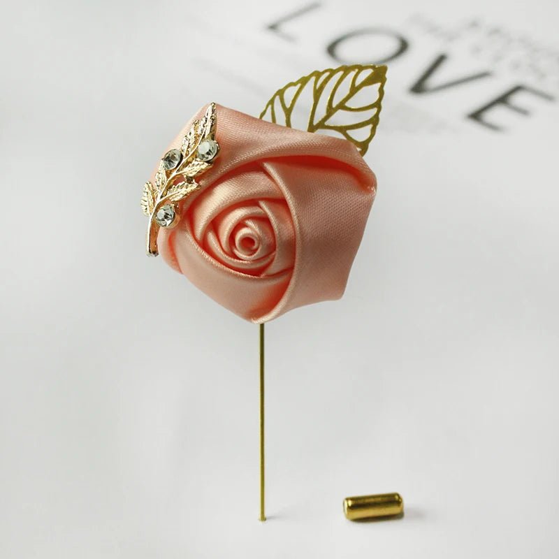 Meldel Groom Boutonniere Men Wedding Witness Brooch Silk Rose Boutonniere Man Corsage Pins Wedding Boutonniere Flower Prom Party - Luzilly Bridal & Apparel