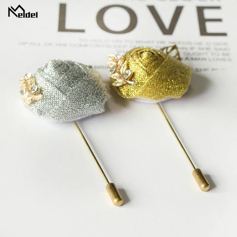 Meldel Groom Boutonniere Men Wedding Witness Brooch Silk Rose Boutonniere Man Corsage Pins Wedding Boutonniere Flower Prom Party - Luzilly Bridal & Apparel