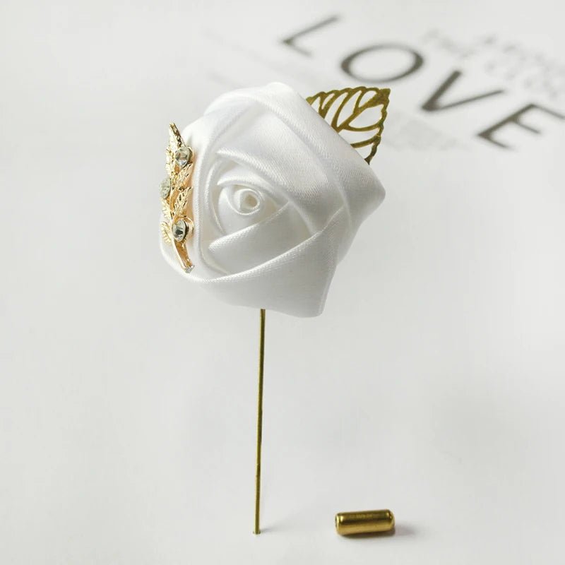 Meldel Groom Boutonniere Men Wedding Witness Brooch Silk Rose Boutonniere Man Corsage Pins Wedding Boutonniere Flower Prom Party - Luzilly Bridal & Apparel