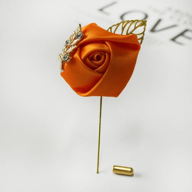 Meldel Groom Boutonniere Men Wedding Witness Brooch Silk Rose Boutonniere Man Corsage Pins Wedding Boutonniere Flower Prom Party - Luzilly Bridal & Apparel