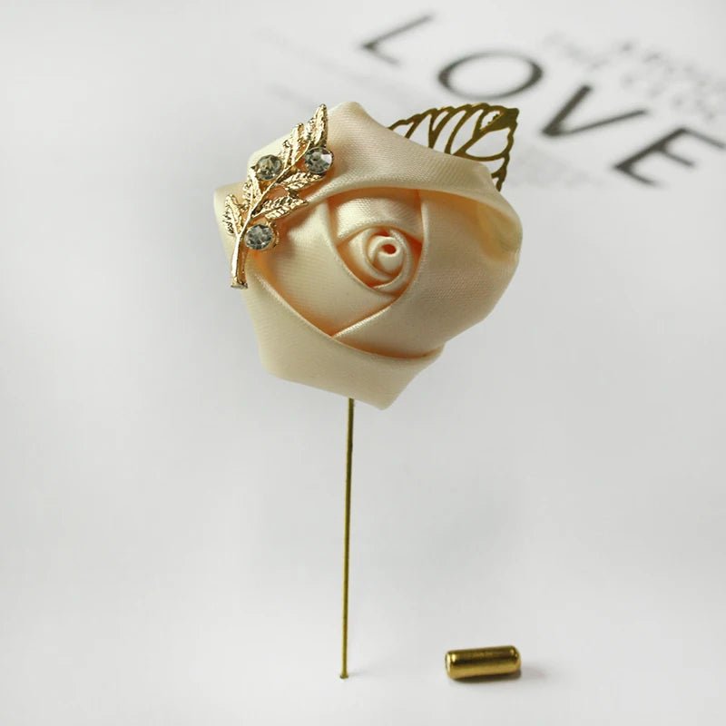 Meldel Groom Boutonniere Men Wedding Witness Brooch Silk Rose Boutonniere Man Corsage Pins Wedding Boutonniere Flower Prom Party - Luzilly Bridal & Apparel