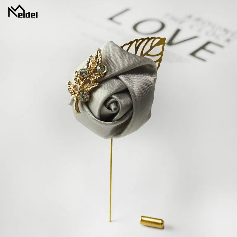 Meldel Groom Boutonniere Men Wedding Witness Brooch Silk Rose Boutonniere Man Corsage Pins Wedding Boutonniere Flower Prom Party - Luzilly Bridal & Apparel