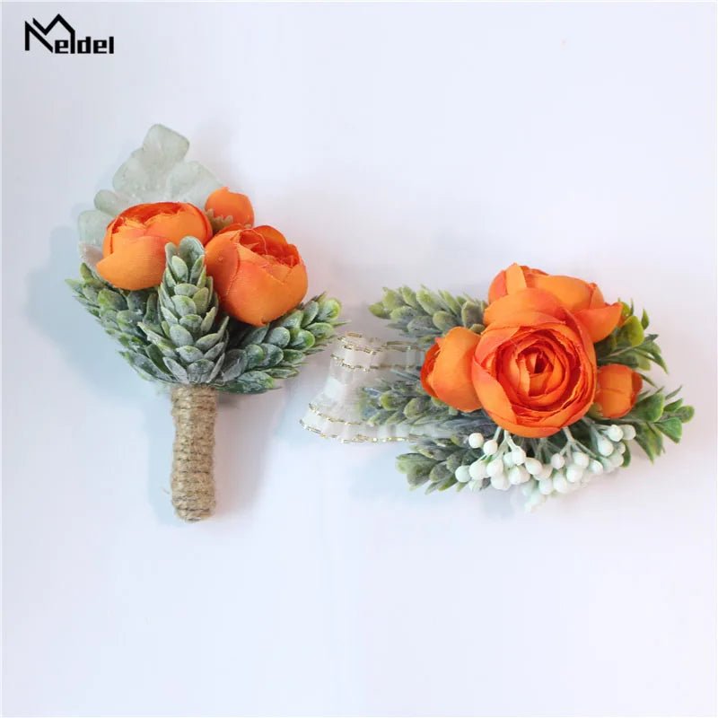 Meldel Rose Bud Wrist Corsage Hand Flower Man Boutonniere Artificial Tea Rose Silk Wrist Bracelet Bridesmaid Wedding Prom Brooch - Luzilly Bridal & Apparel