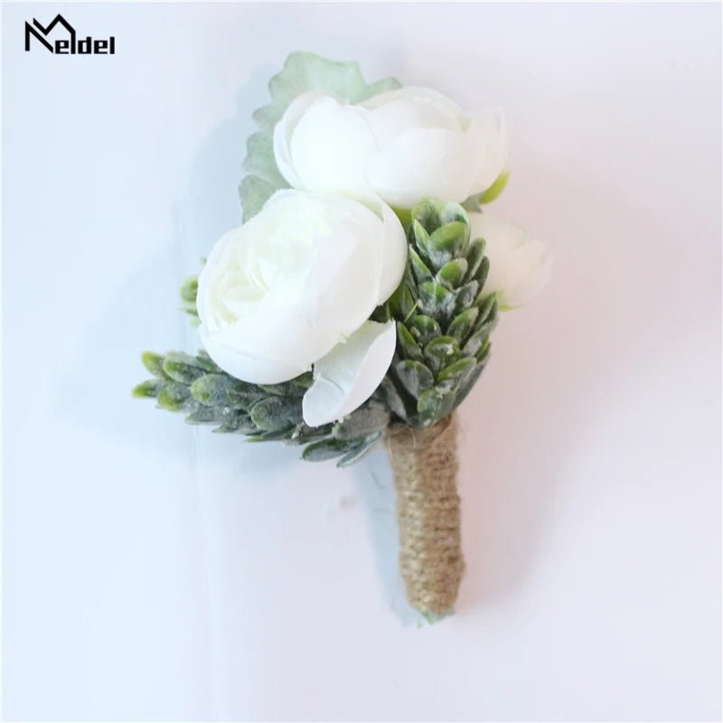 Meldel Rose Bud Wrist Corsage Hand Flower Man Boutonniere Artificial Tea Rose Silk Wrist Bracelet Bridesmaid Wedding Prom Brooch - Luzilly Bridal & Apparel