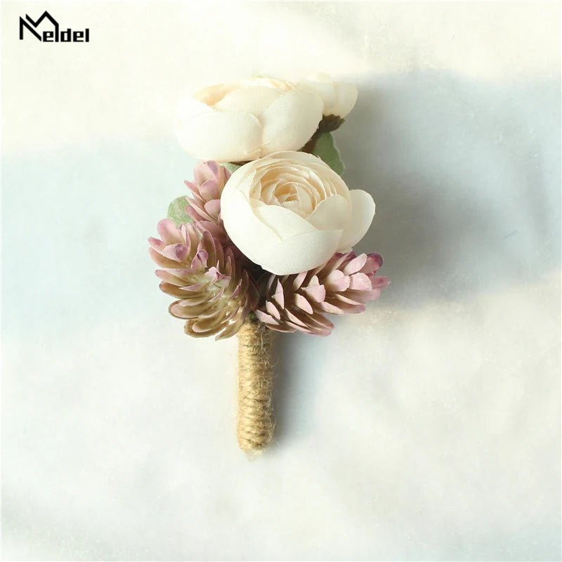Meldel Rose Bud Wrist Corsage Hand Flower Man Boutonniere Artificial Tea Rose Silk Wrist Bracelet Bridesmaid Wedding Prom Brooch - Luzilly Bridal & Apparel