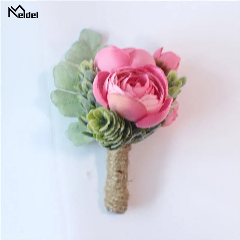 Meldel Rose Bud Wrist Corsage Hand Flower Man Boutonniere Artificial Tea Rose Silk Wrist Bracelet Bridesmaid Wedding Prom Brooch - Luzilly Bridal & Apparel