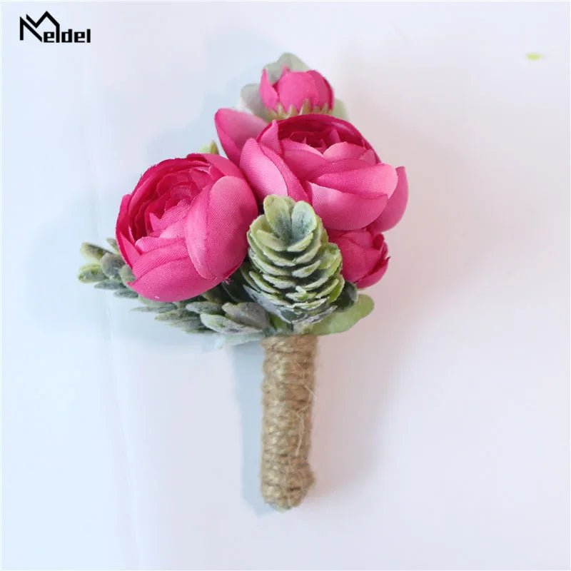 Meldel Rose Bud Wrist Corsage Hand Flower Man Boutonniere Artificial Tea Rose Silk Wrist Bracelet Bridesmaid Wedding Prom Brooch - Luzilly Bridal & Apparel