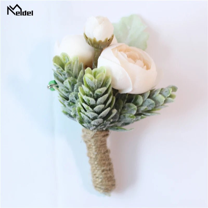 Meldel Rose Bud Wrist Corsage Hand Flower Man Boutonniere Artificial Tea Rose Silk Wrist Bracelet Bridesmaid Wedding Prom Brooch - Luzilly Bridal & Apparel